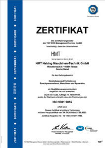 HMT Zertifikat DIN EN ISO 9001